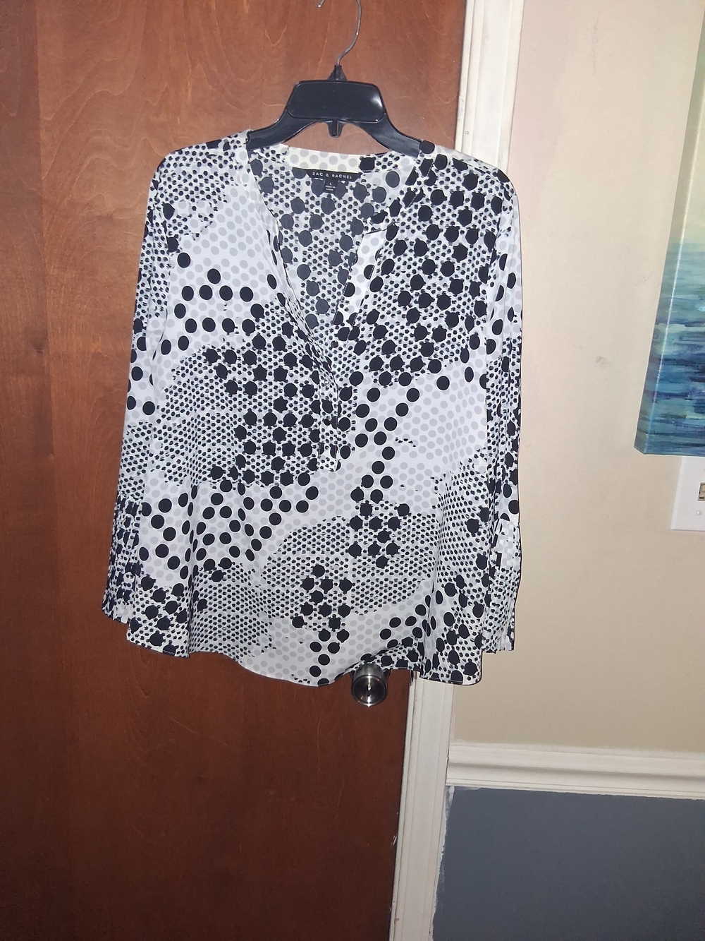 Zac & Rachel Black and White Polka Dot V-Neck Blouse